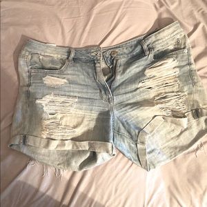 Distressed denim shorts